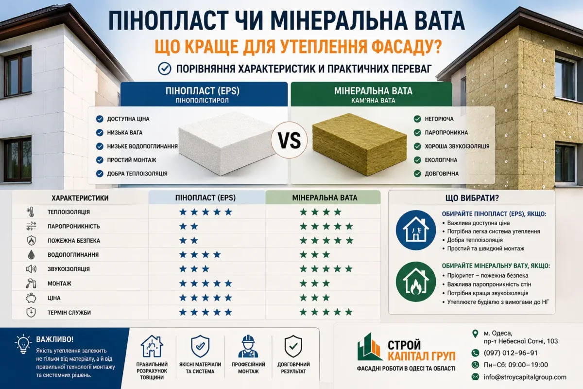 Пінопласт чи мінеральна вата — що краще для утеплення фасаду?