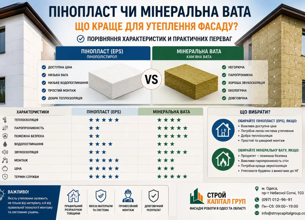 Пінопласт чи мінеральна вата — що краще для утеплення фасаду?